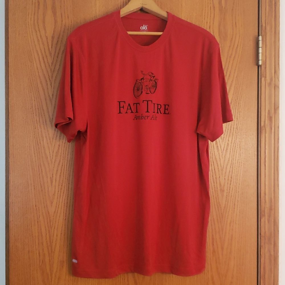 NWOT Alo CoolFit Fat Tire Amber Ale 20th Anniversary Shirt New Belgium Brewing